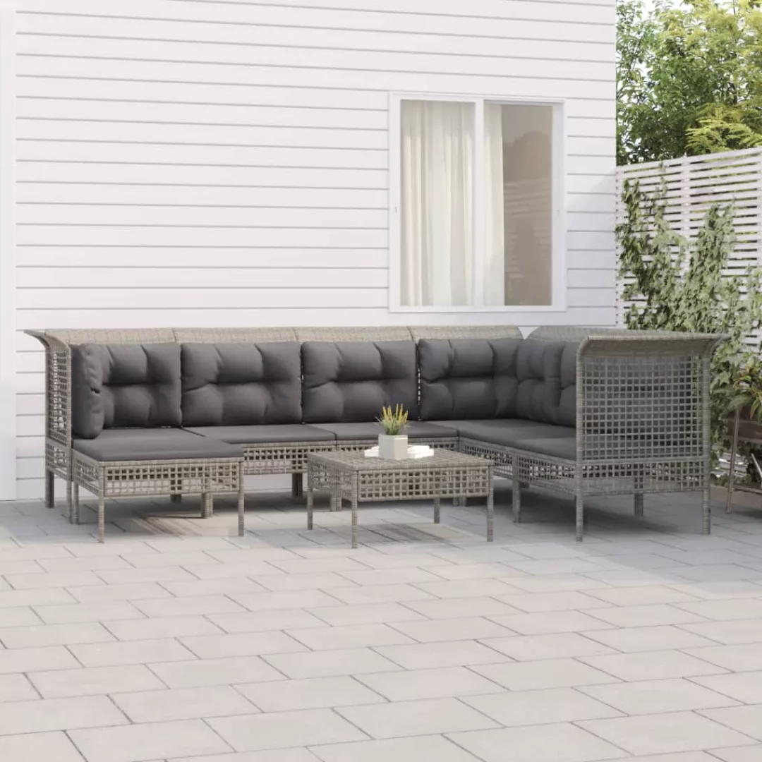 Vidaxl 8-tlg. Garten-lounge-set Mit Kissen Grau Poly Rattan günstig online kaufen