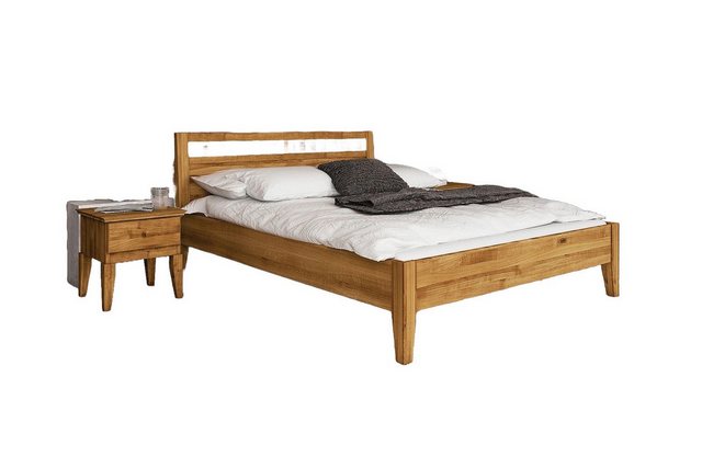 Natur24 Einzelbett Bett Sydo 5 Wildeiche massiv 140x200cm mit Holzkopfteil günstig online kaufen