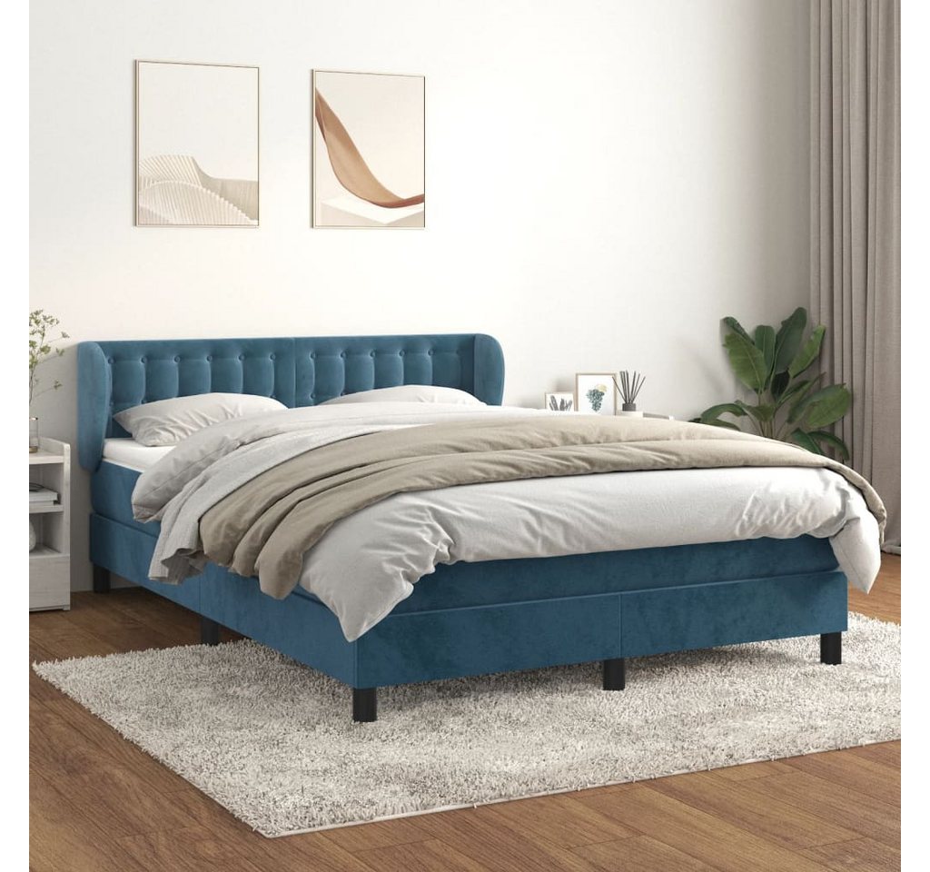 vidaXL Boxspringbett Boxspringbett mit Matratze Dunkelblau 140x200 cm Samt günstig online kaufen