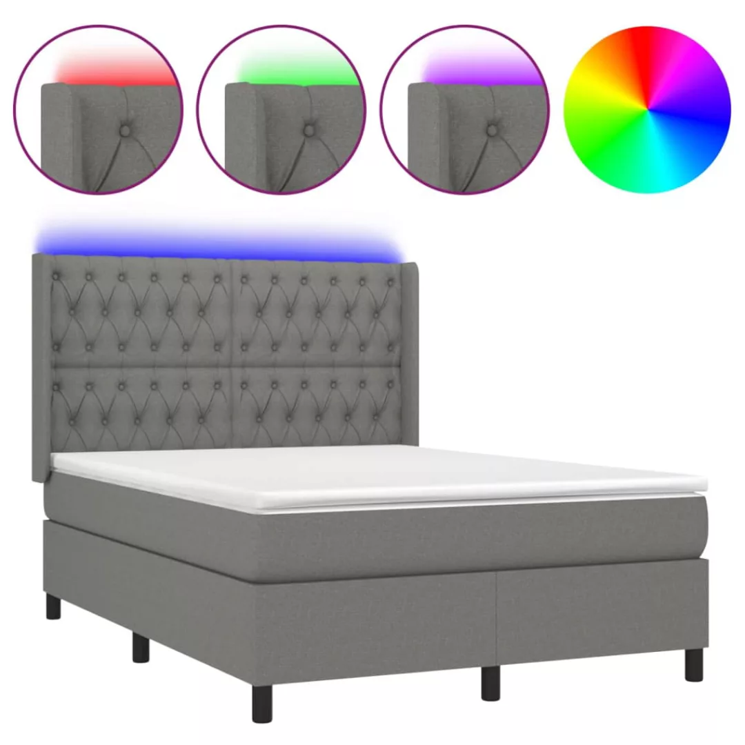 Vidaxl Boxspringbett Mit Matratze & Led Dunkelgrau 140x200 Cm Stoff günstig online kaufen
