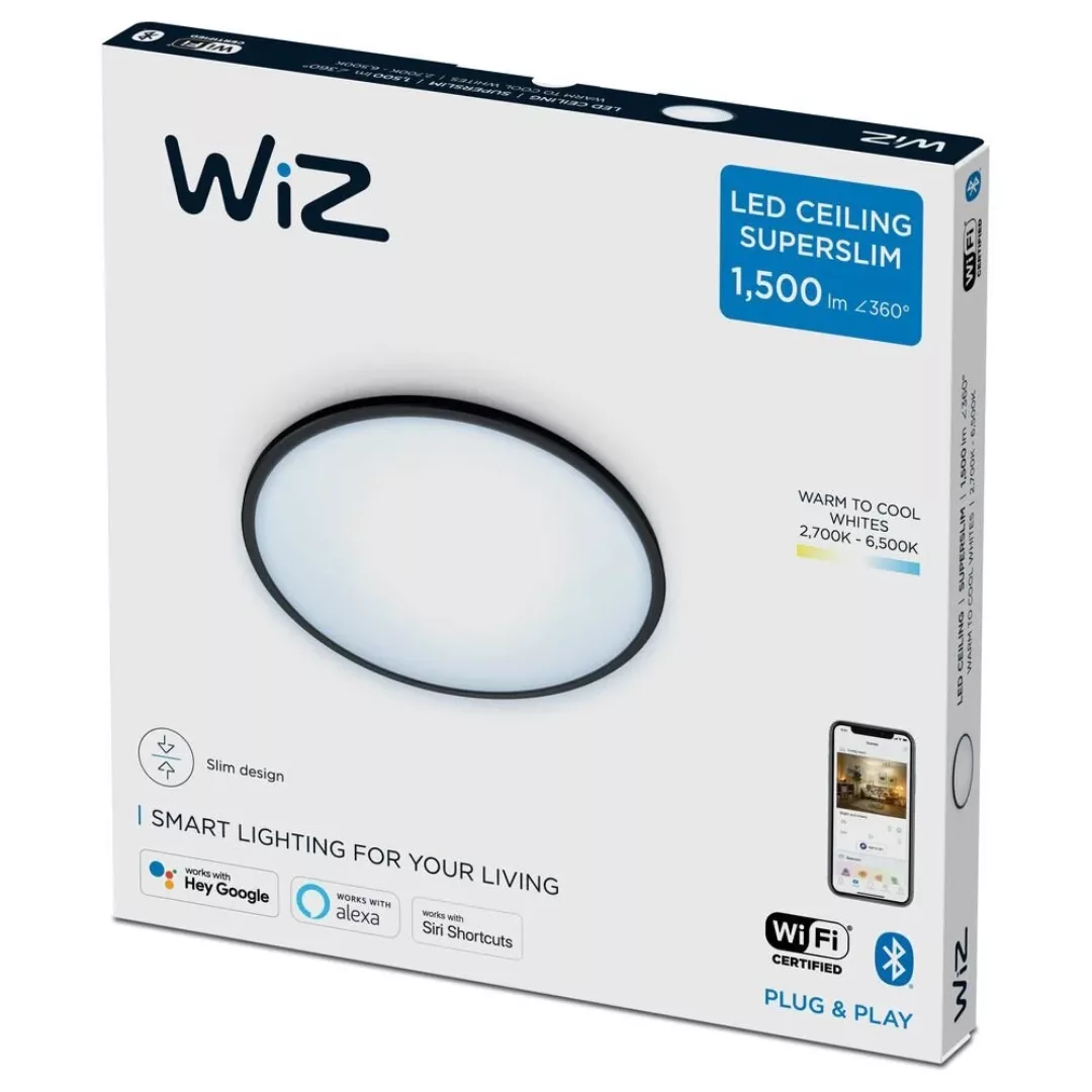 WiZ LED-Deckenleuchte SuperSlim Tunable White 1500 lm Schwarz Ø 29,2 cm günstig online kaufen