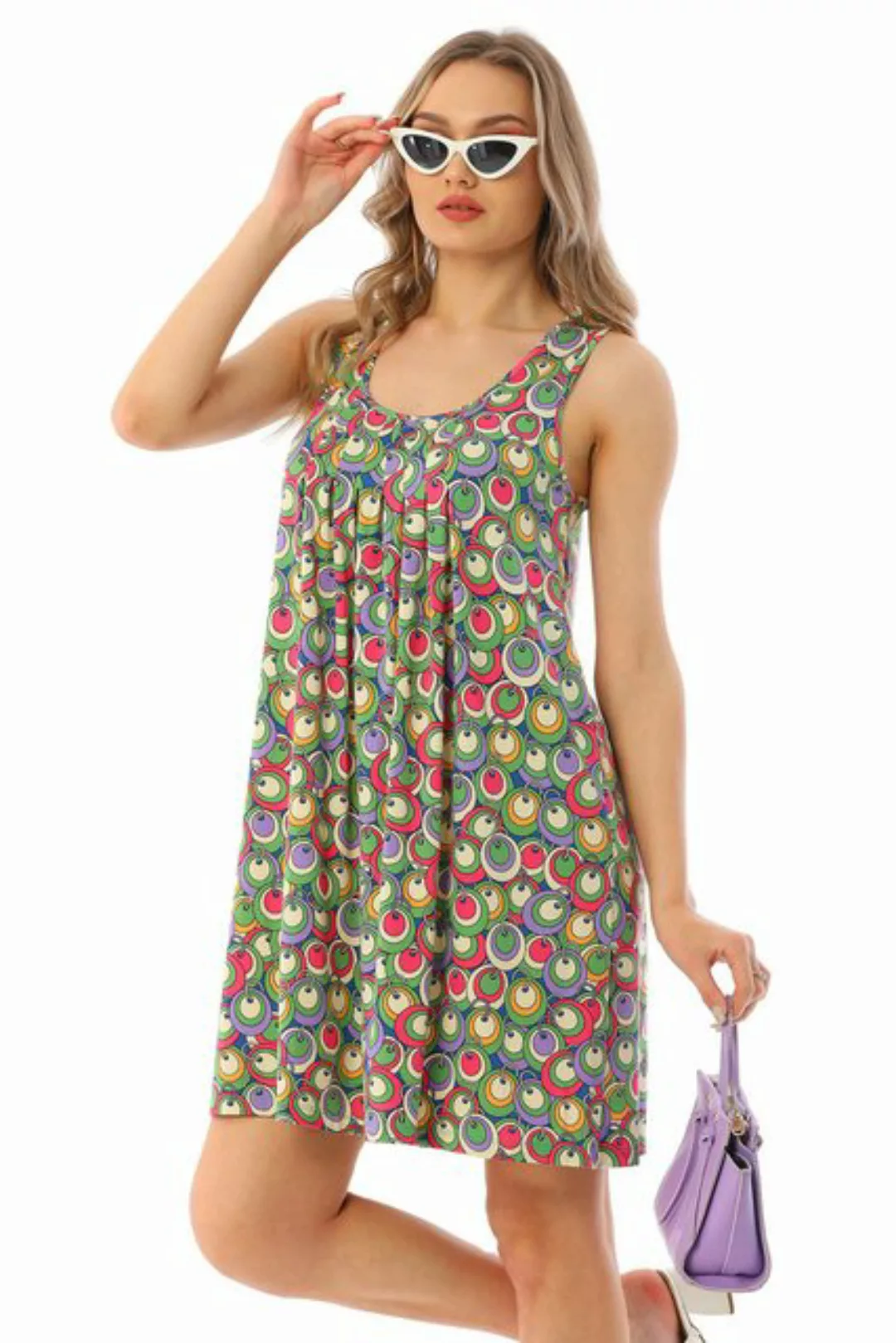 Bongual Strandkleid Freizeitkleid A-Linie mit Falten und Retro Kreise Print günstig online kaufen