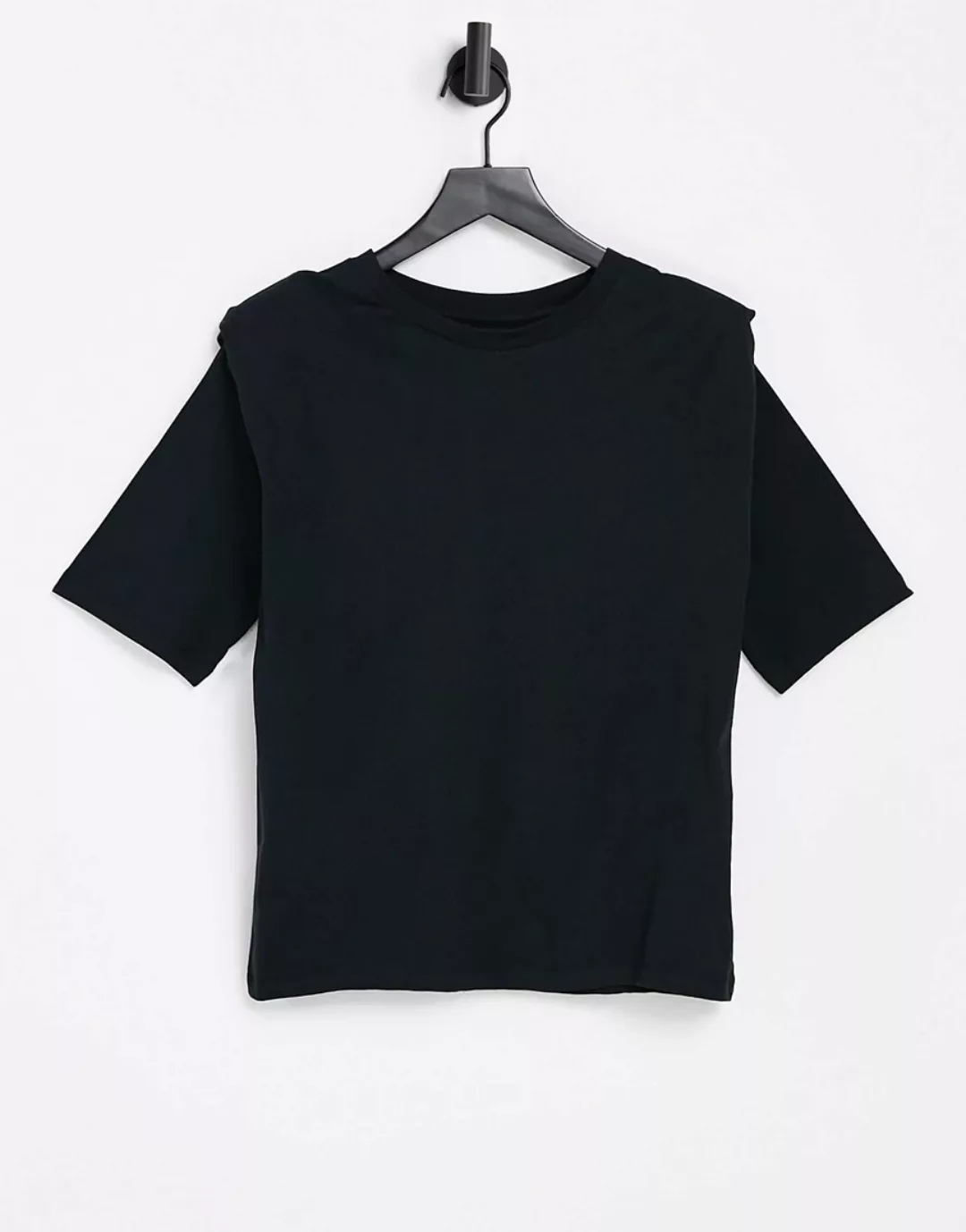 Selected – T-Shirt aus Jersey in Schwarz mit gepolsterten Schultern günstig online kaufen