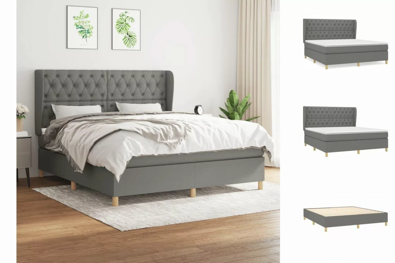 vidaXL Boxspringbett Boxspringbett mit Matratze Dunkelgrau 160x200 cm Stoff günstig online kaufen