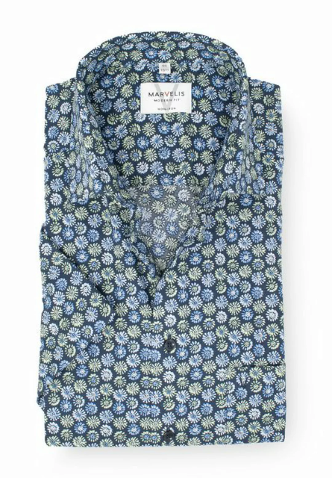 MARVELIS Kurzarmhemd Kurzarmhemd - Modern Fit - Muster - Grün günstig online kaufen