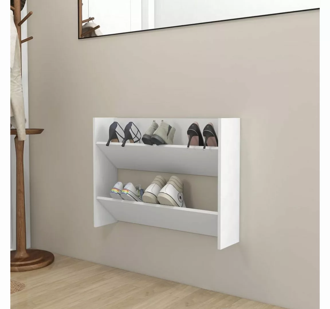 furnicato Hängeschuhschrank Wand-Schuhschrank Weiß 80x18x60 cm Holzwerkstof günstig online kaufen