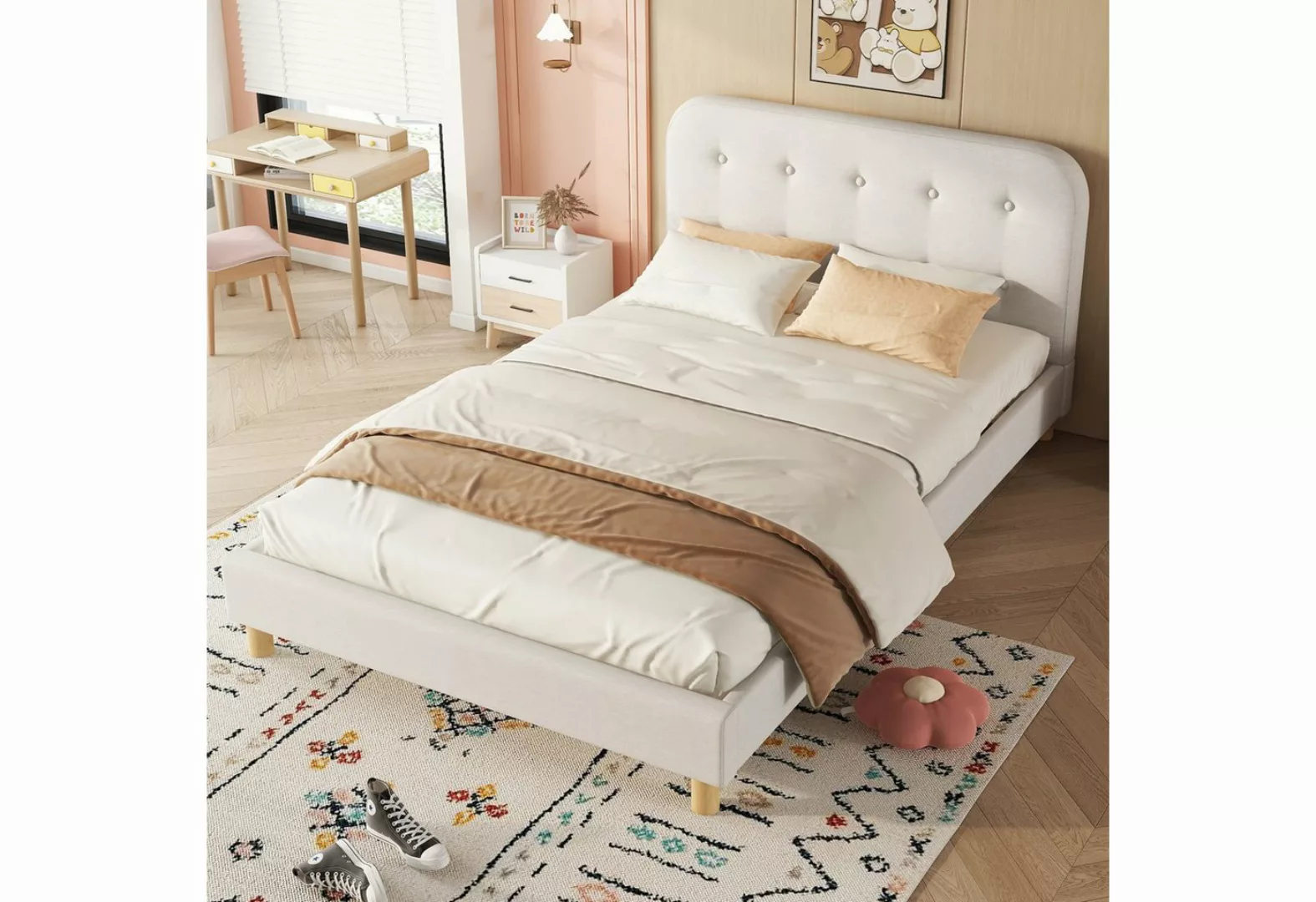 OKWISH Polsterbett Kinderbett Gästebett, minimalistisches Styling, Leinen ( günstig online kaufen