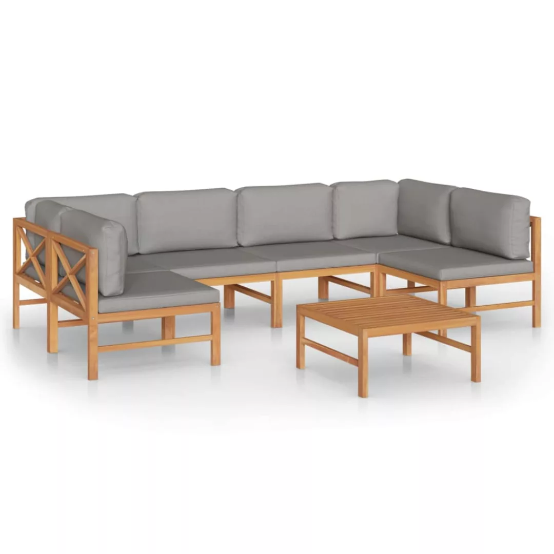 7-tlg. Garten-lounge-set Mit Grauen Kissen Massivholz Teak günstig online kaufen