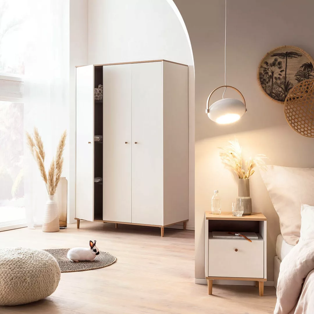 Schlafzimmermöbel Set 2-teilig HELMA-80 in weiß matt mit Eiche günstig online kaufen