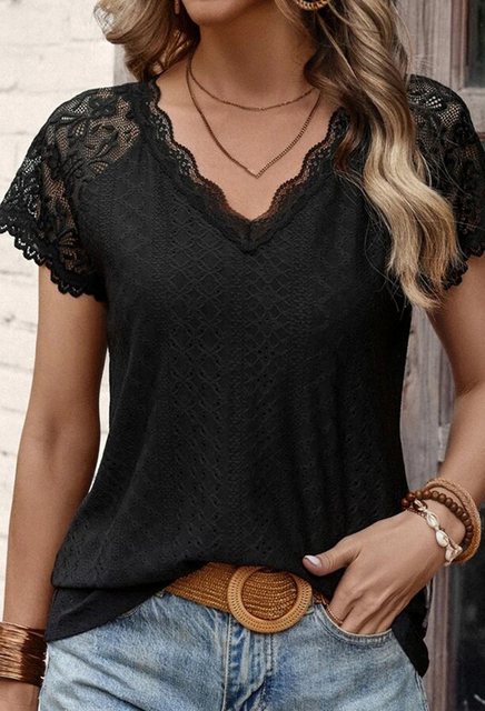 CHENIN T-Shirt Damen Tops Spitze Bluse V-Ausschnitt Elegante Tops (Sommer n günstig online kaufen