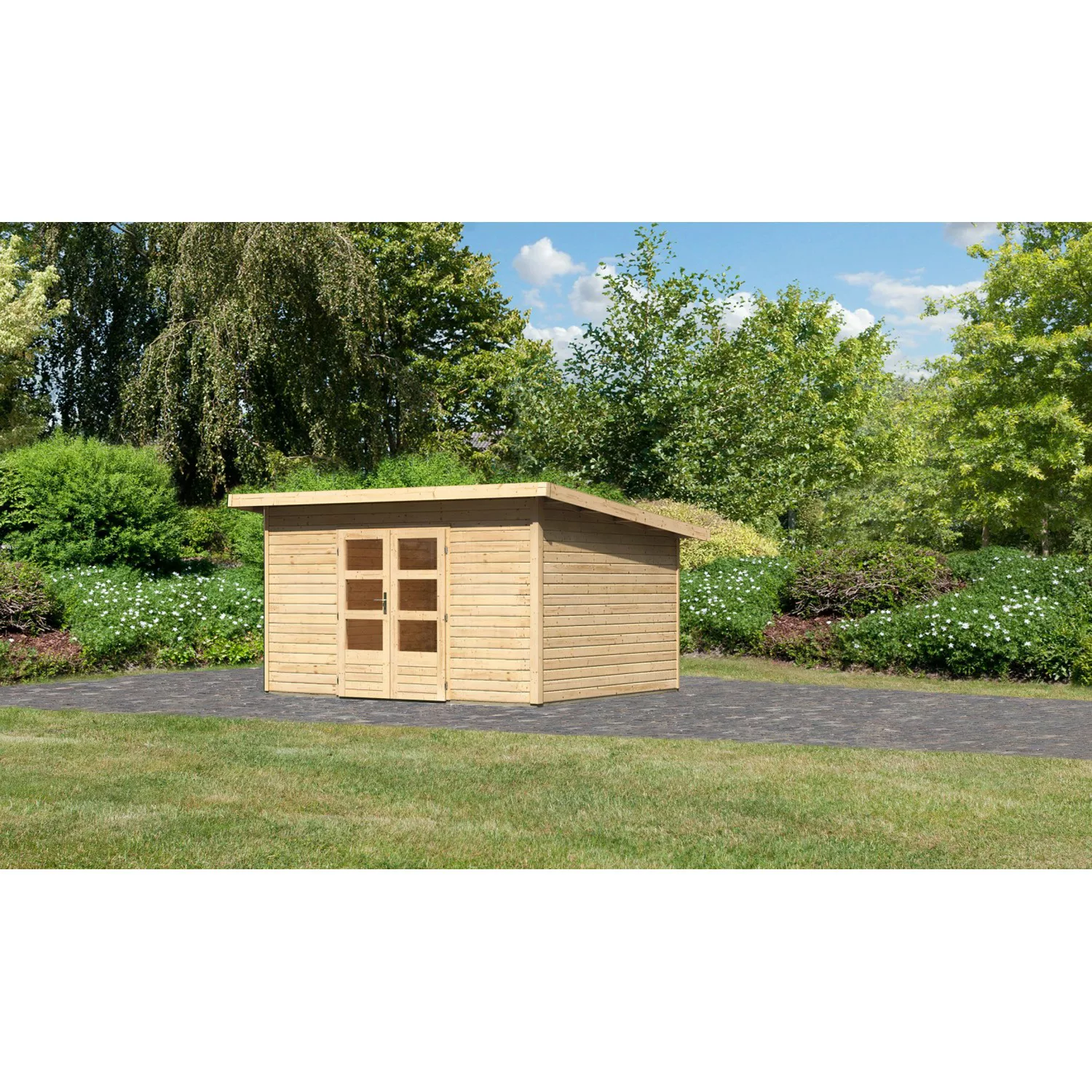 Karibu Holz-Gartenhaus Karlskoga 4 Natur Pultdach Unbehandelt 365 cm x 305 günstig online kaufen