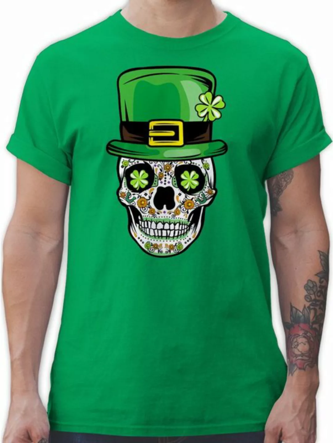 Shirtracer T-Shirt Totenkopf Kleeblatt Glücksbringer St. Patricks Day günstig online kaufen