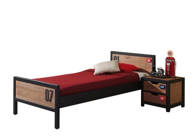 58 aufm Kessel Bettgestell Einzelbett Kameko 209x97x75 Massivholz+MDF Schwa günstig online kaufen