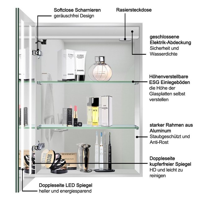 duschspa Badezimmerspiegelschrank 45-80 cm Touch/Wandschalter,Beschlagfrei, günstig online kaufen