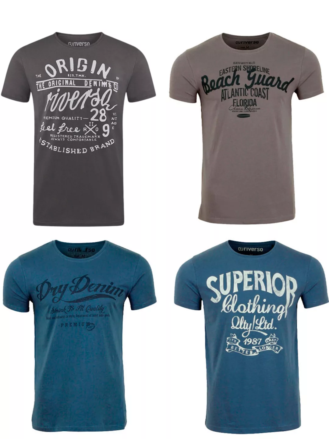 riverso Tshirt Herren Baumwolle Regular Fit RIVLeon 4er Set Pack günstig online kaufen