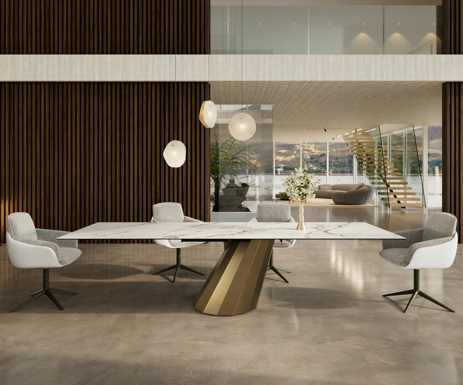 Esstisch Edge 300x100 Keramik Calacatta Luxe Weiß-Gold-Grau Parabel Metalli günstig online kaufen