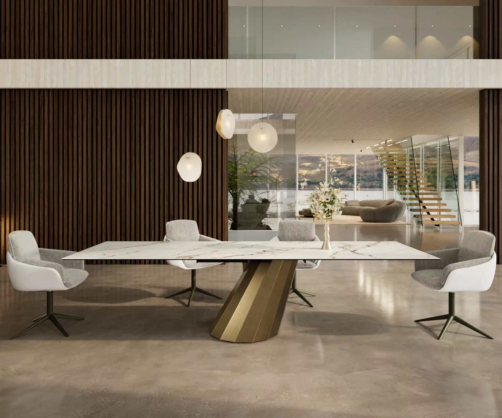 Esstisch Edge 300x100 Keramik Calacatta Luxe Weiß-Gold-Grau Parabel Metalli günstig online kaufen