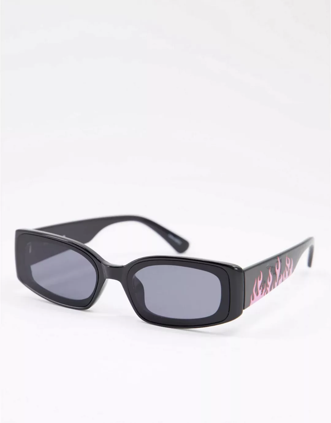 Skinnydip x Nella Rose – Rechteckige Sonnenbrille in Schwarz mit rosa Flamm günstig online kaufen