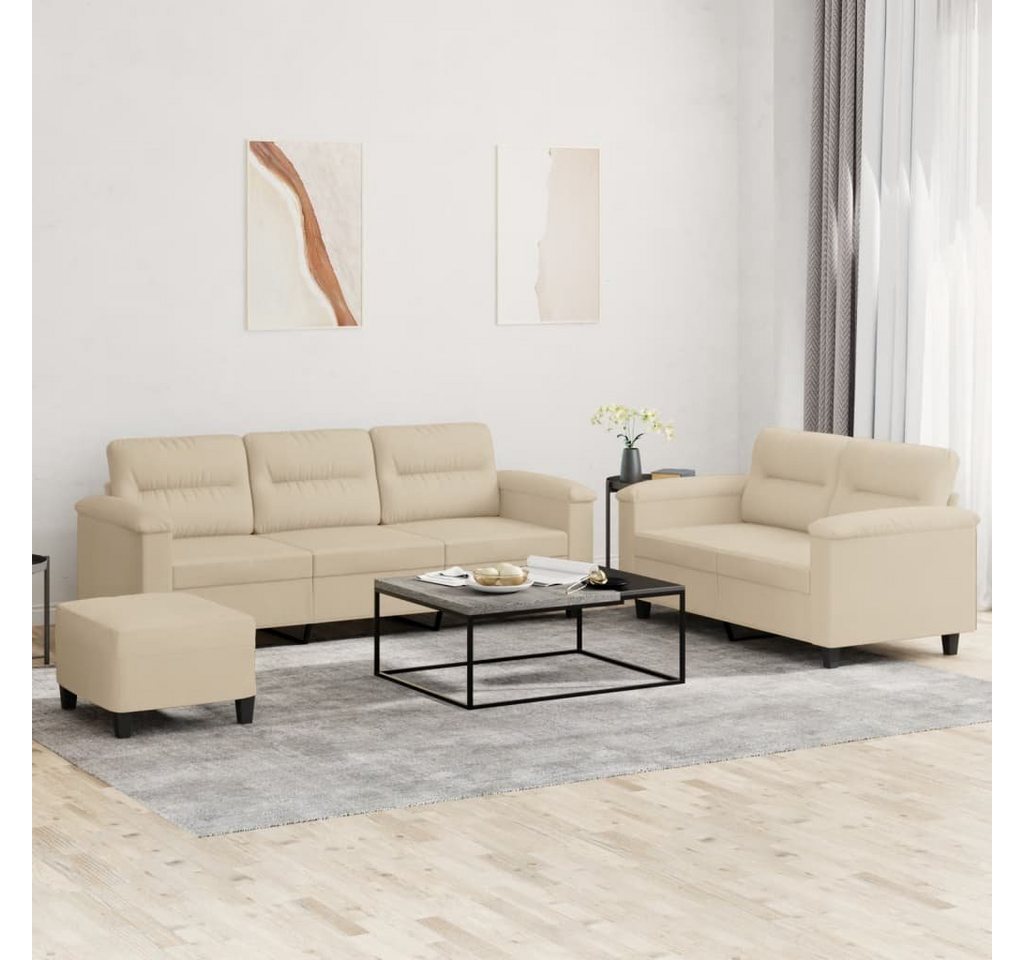 vidaXL Sofa 3-tlg. Sofagarnitur mit Kissen Creme Mikrofasergewebe günstig online kaufen