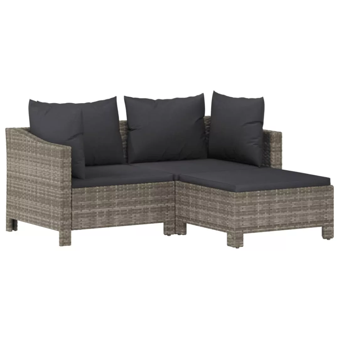 Vidaxl 3-tlg. Garten-lounge-set Mit Kissen Grau Poly Rattan günstig online kaufen