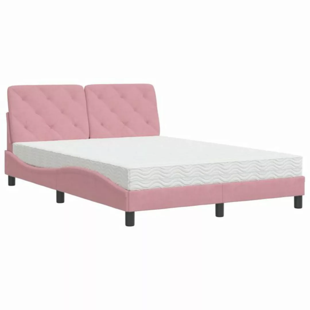 vidaXL Bett Bett mit Matratze Rosa 140x190 cm Samt günstig online kaufen