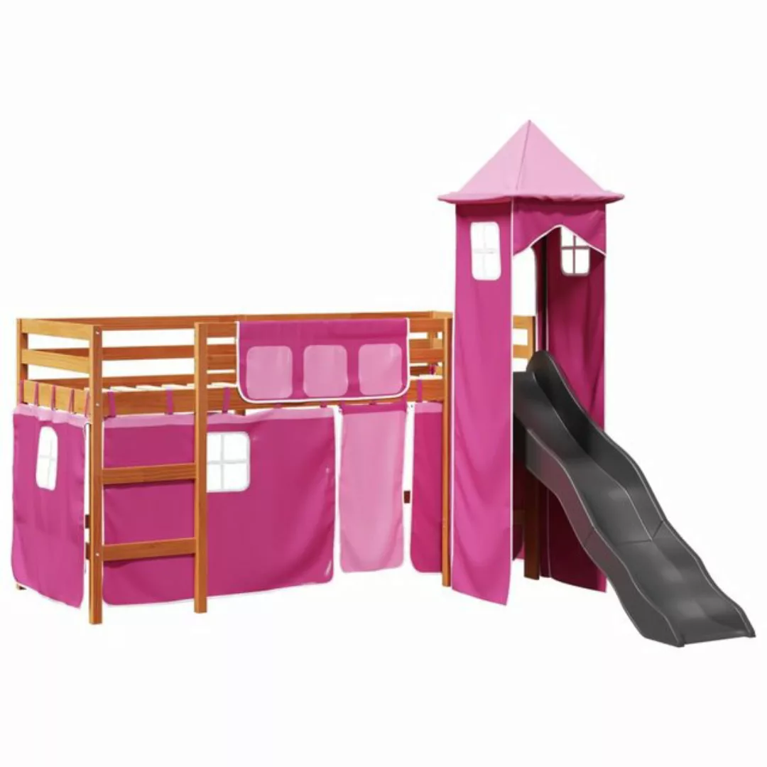 vidaXL Bett Kinderhochbett mit Turm Rosa 80x200 cm Massivholz Kiefer günstig online kaufen