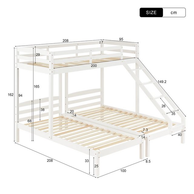 Merax Etagenbett, Dreierbett Kinderbett 90x200cm mit seitlicher Leiter und günstig online kaufen