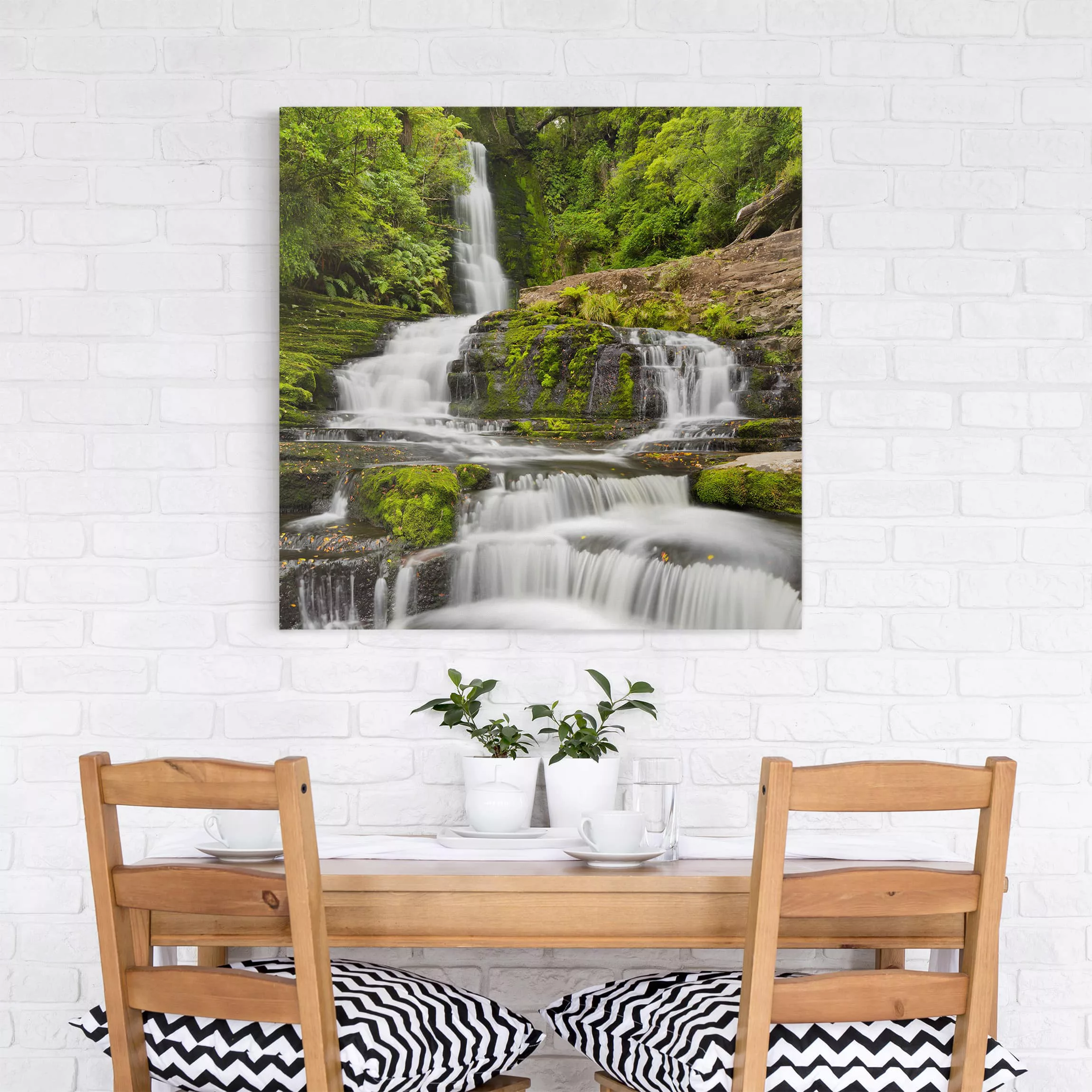 Leinwandbild Natur & Landschaft - Quadrat Upper McLean Falls in Neuseeland günstig online kaufen