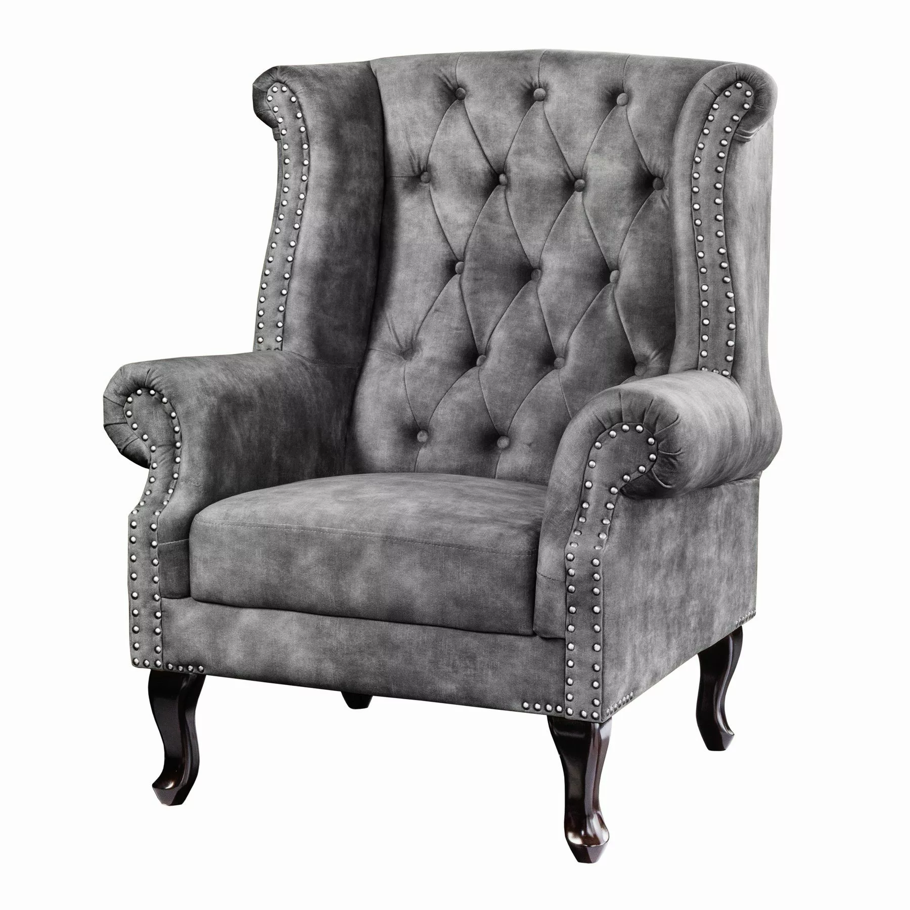 riess-ambiente Ohrensessel CHESTERFIELD 105cm grau / günstig online kaufen