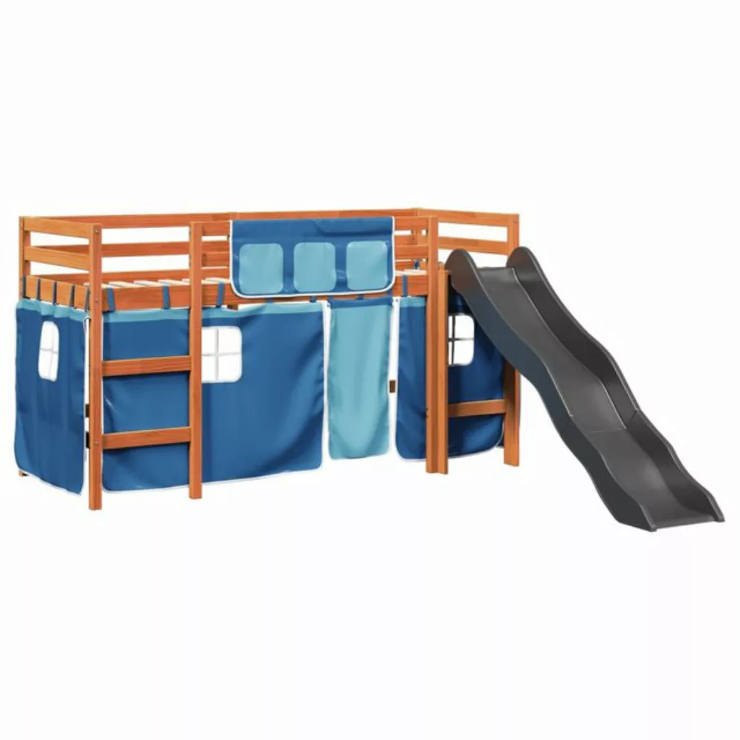 vidaXL Bett Kinderhochbett mit Vorhängen Blau 90x190 cm Massivholz Kiefer günstig online kaufen