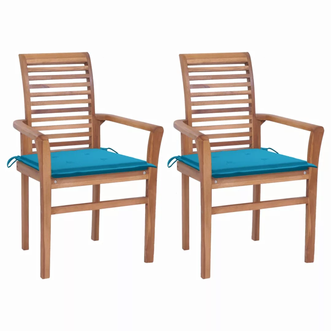 Essstühle 2 Stk. Mit Blauen Kissen Massivholz Teak günstig online kaufen