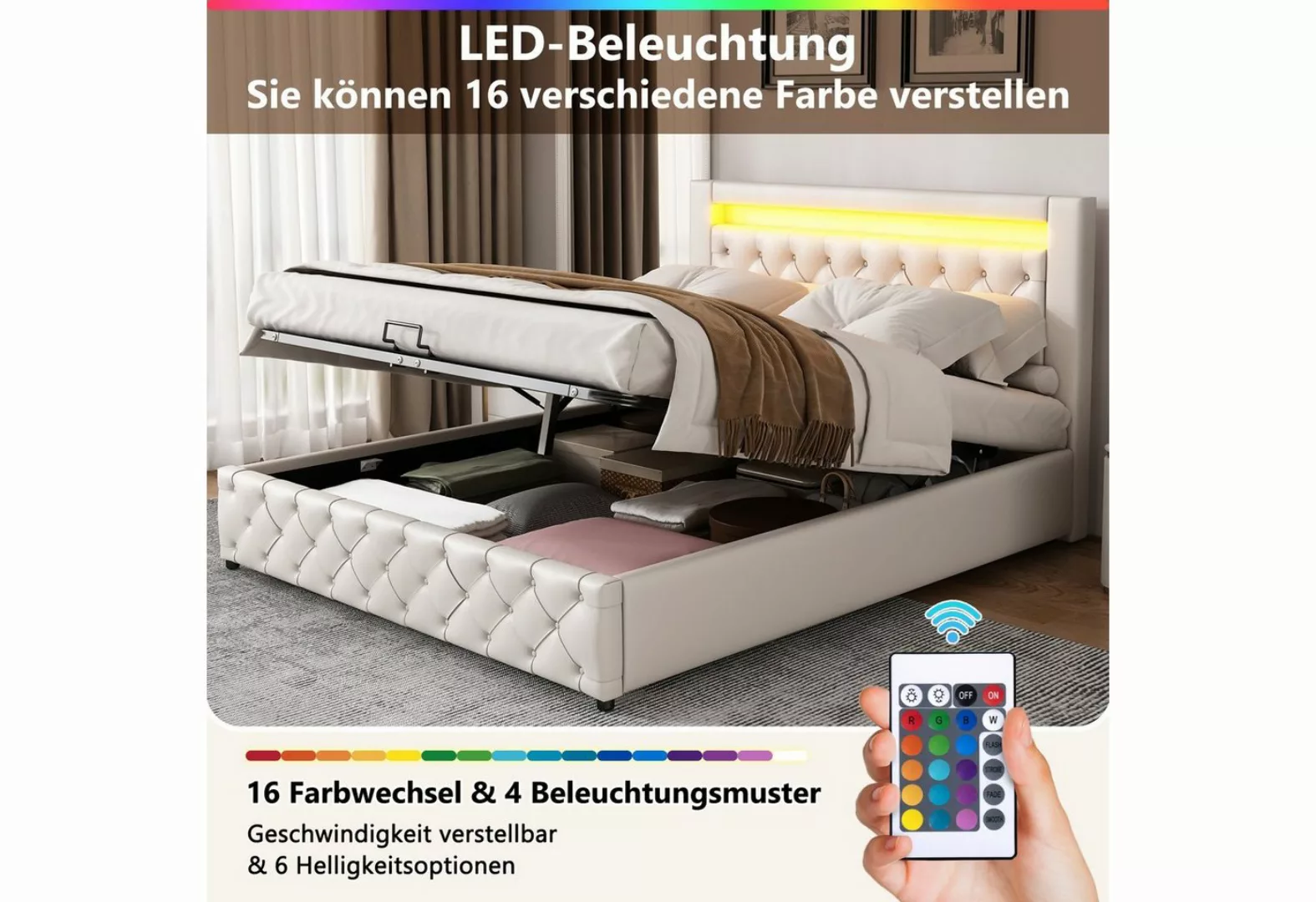 EXTSUD Polsterbett Polsterbett LED-Beleuchtung in verschiedenen Farben (Fun günstig online kaufen