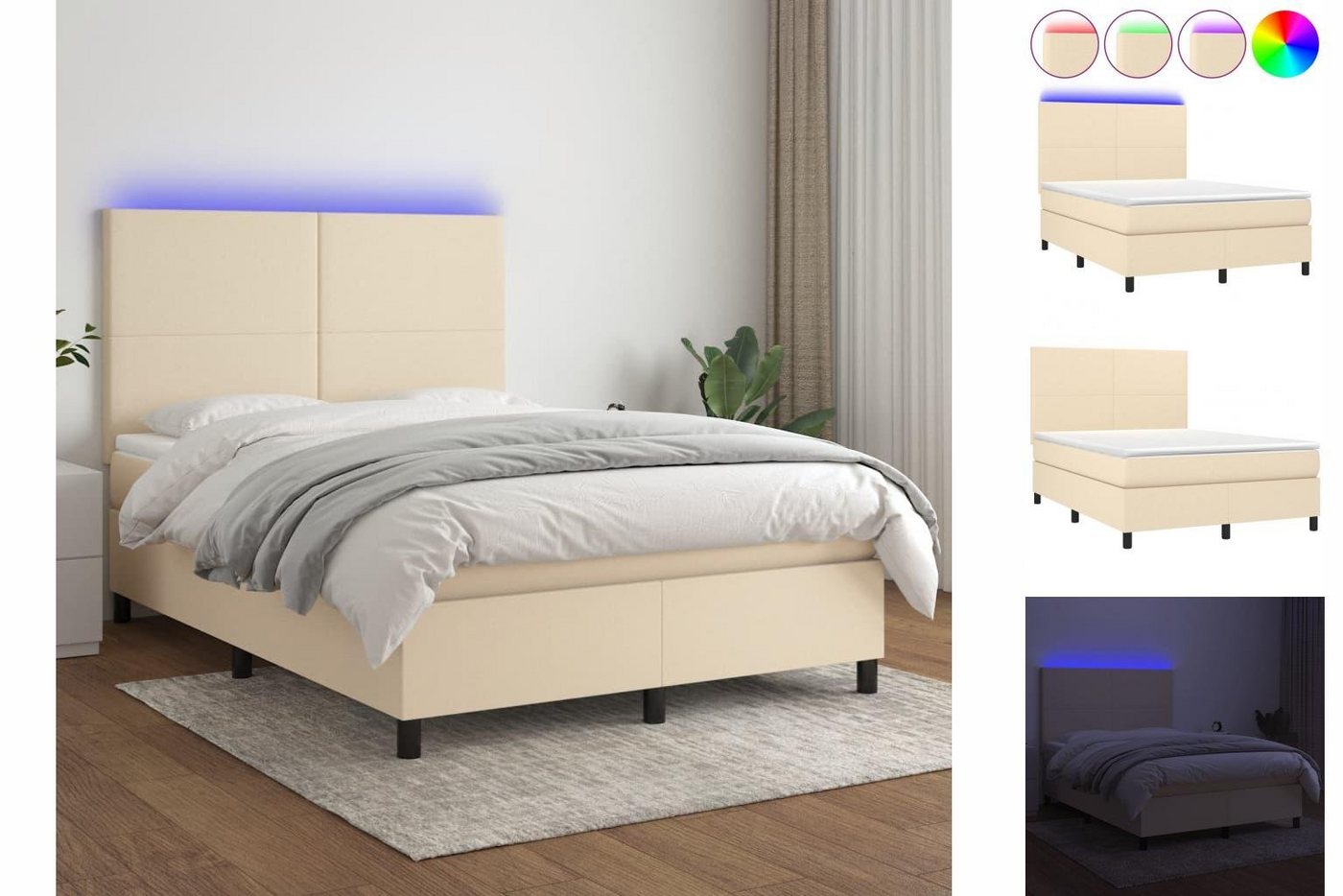 vidaXL Bettgestell Boxspringbett mit Matratze LED Creme 140x200 cm Stoff Be günstig online kaufen