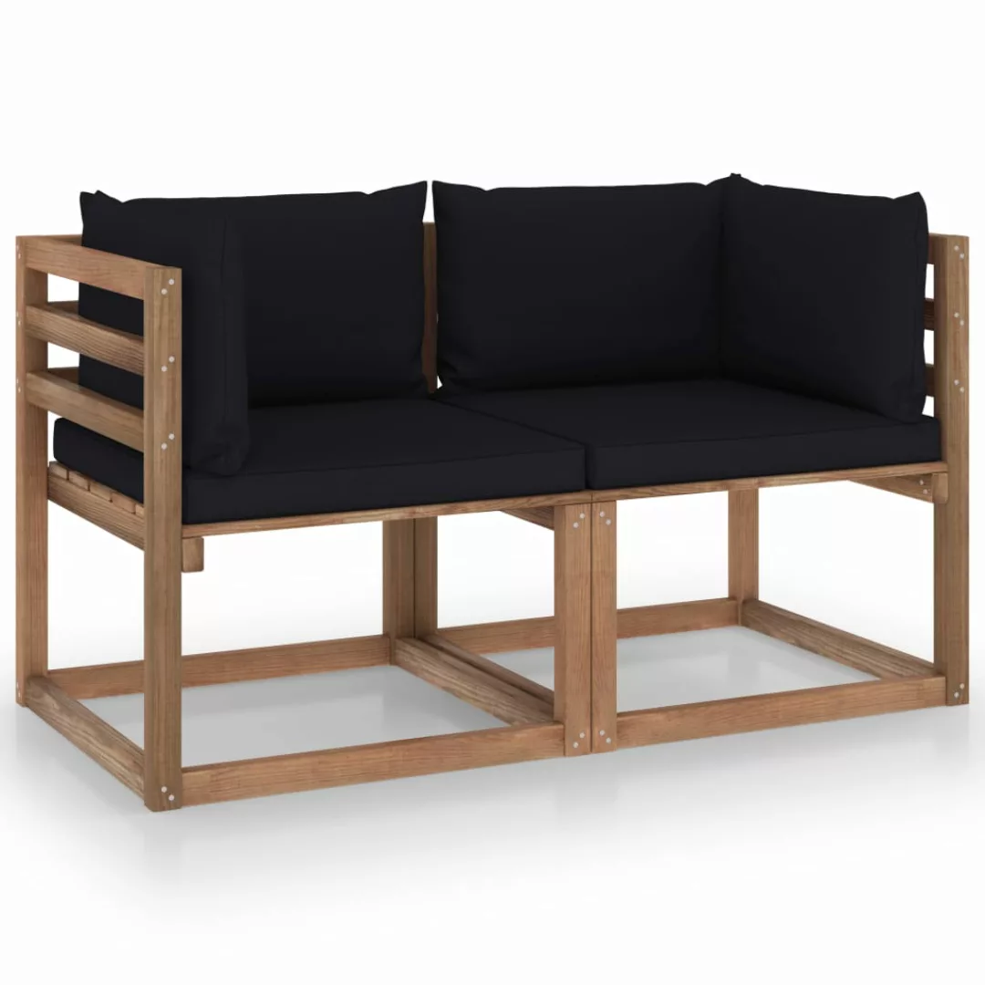 Garten-palettensofa 2-sitzer Mit Kissen Schwarz Kiefernholz günstig online kaufen