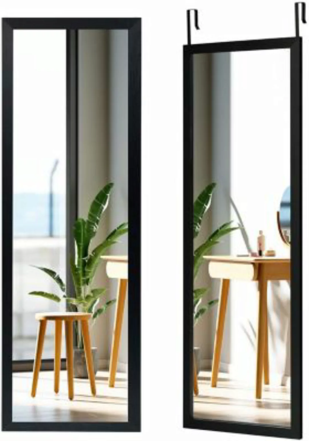 COSTWAY® Wandspiegel mit höhenverstellbaren Hängehaken schwarz günstig online kaufen