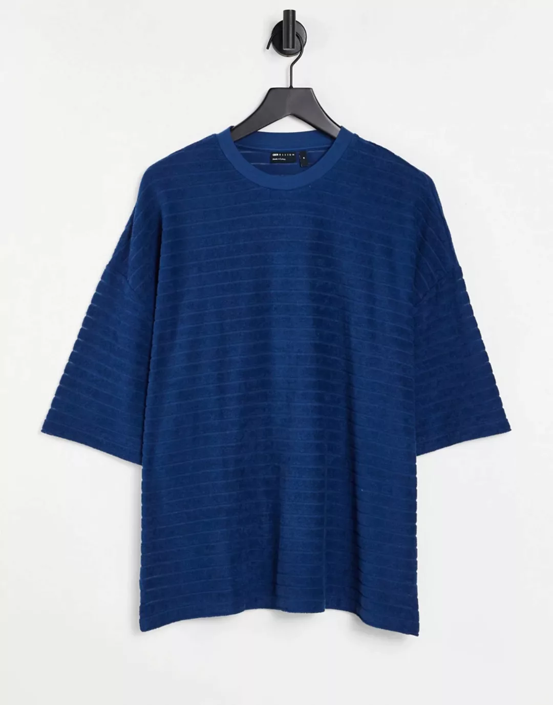 ASOS DESIGN – Oversize-T-Shirt aus gestreiftem Frottee in Blau günstig online kaufen