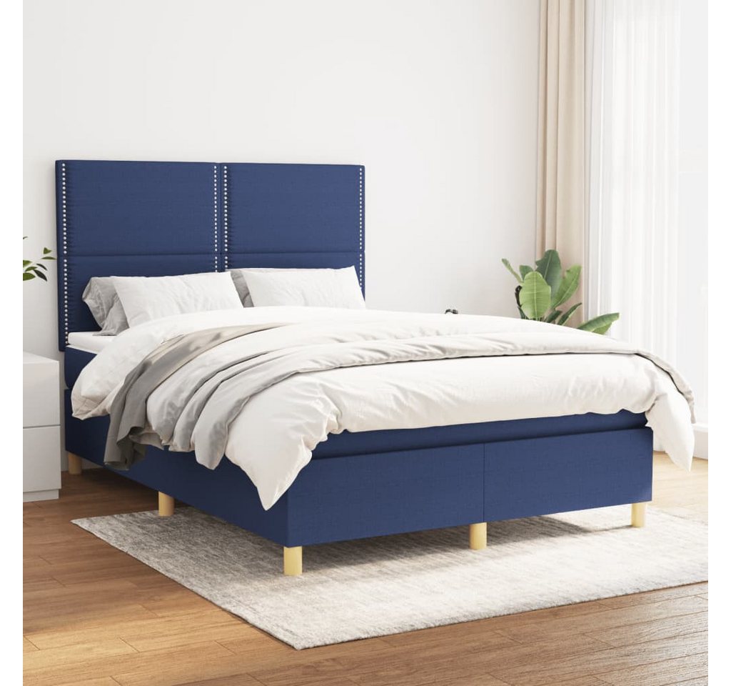 vidaXL Boxspringbett Boxspringbett mit Matratze Blau 140x200 cm Stoff Bett günstig online kaufen