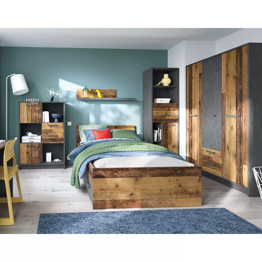 Jugendzimmer Komplett-Set NELSON-129 mit Bett 120x200, in grau mit Holz günstig online kaufen