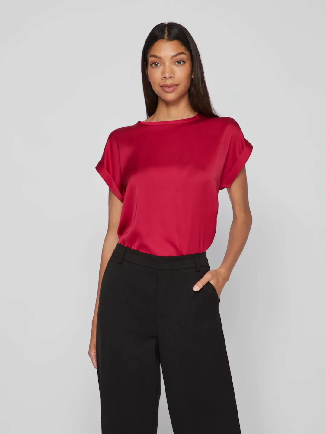 Vila T-Shirt Satin Blusen T-Shirt Kurzarm Basic Top Glänzend VIELLETTE 4599 günstig online kaufen