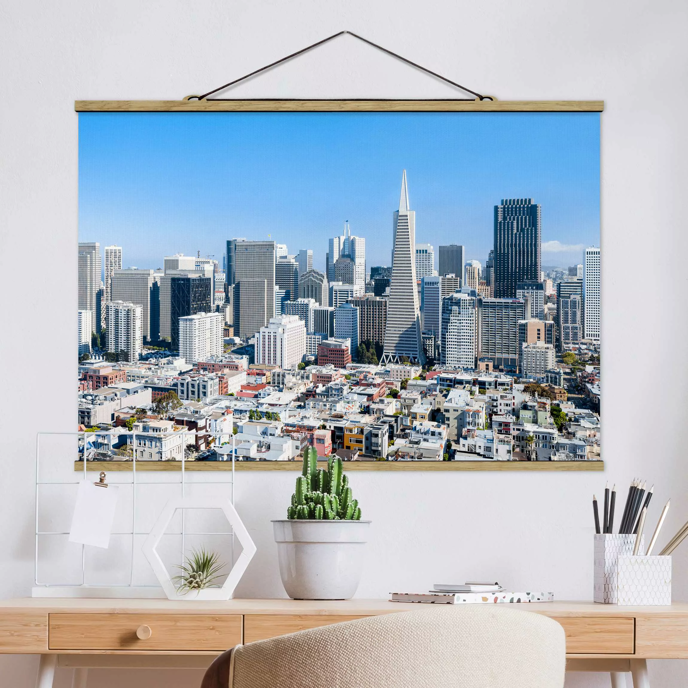 Stoffbild mit Posterleisten San Francisco Skyline günstig online kaufen