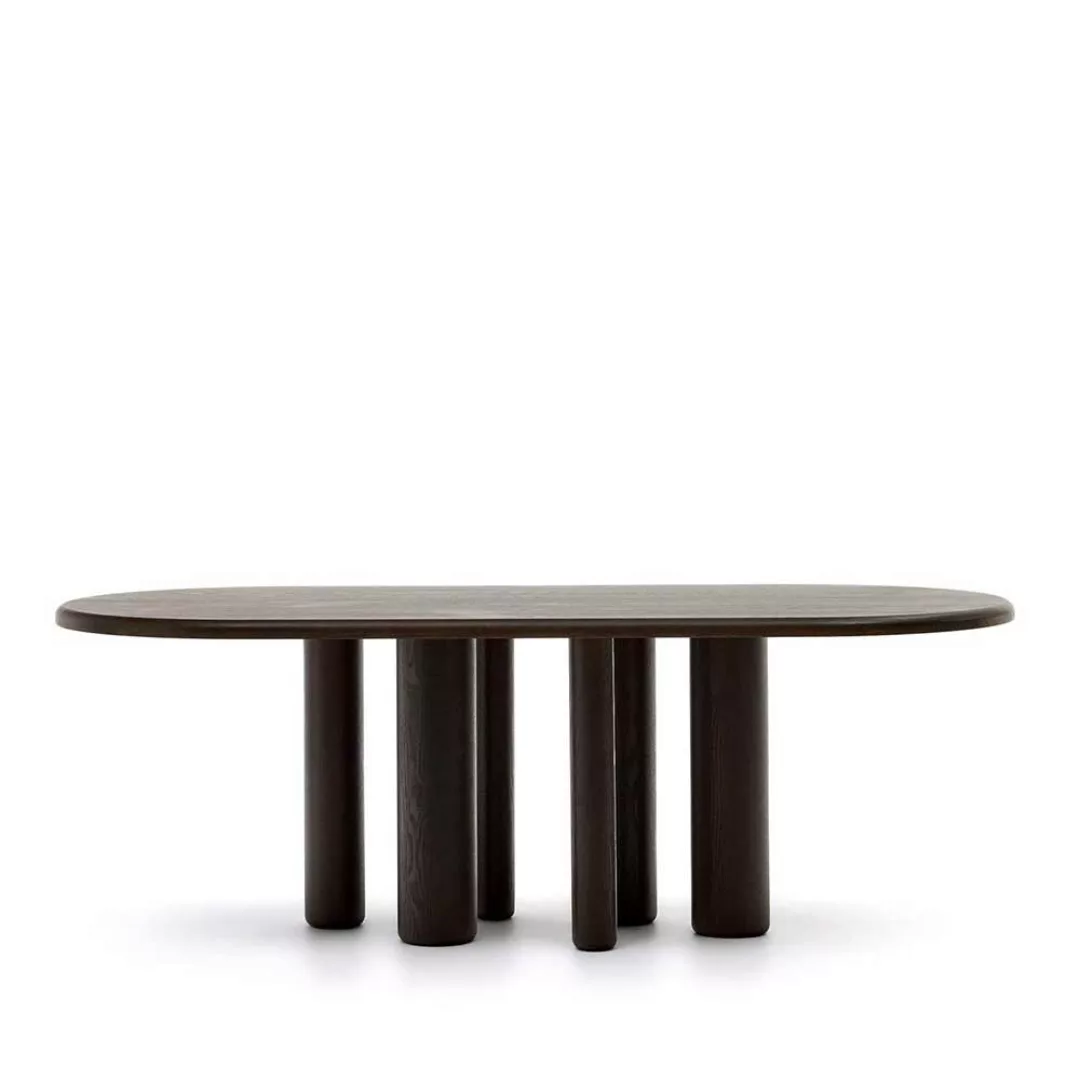 Tisch Esszimmer dunkelbraun im Retrostil ovaler Tischplatte günstig online kaufen