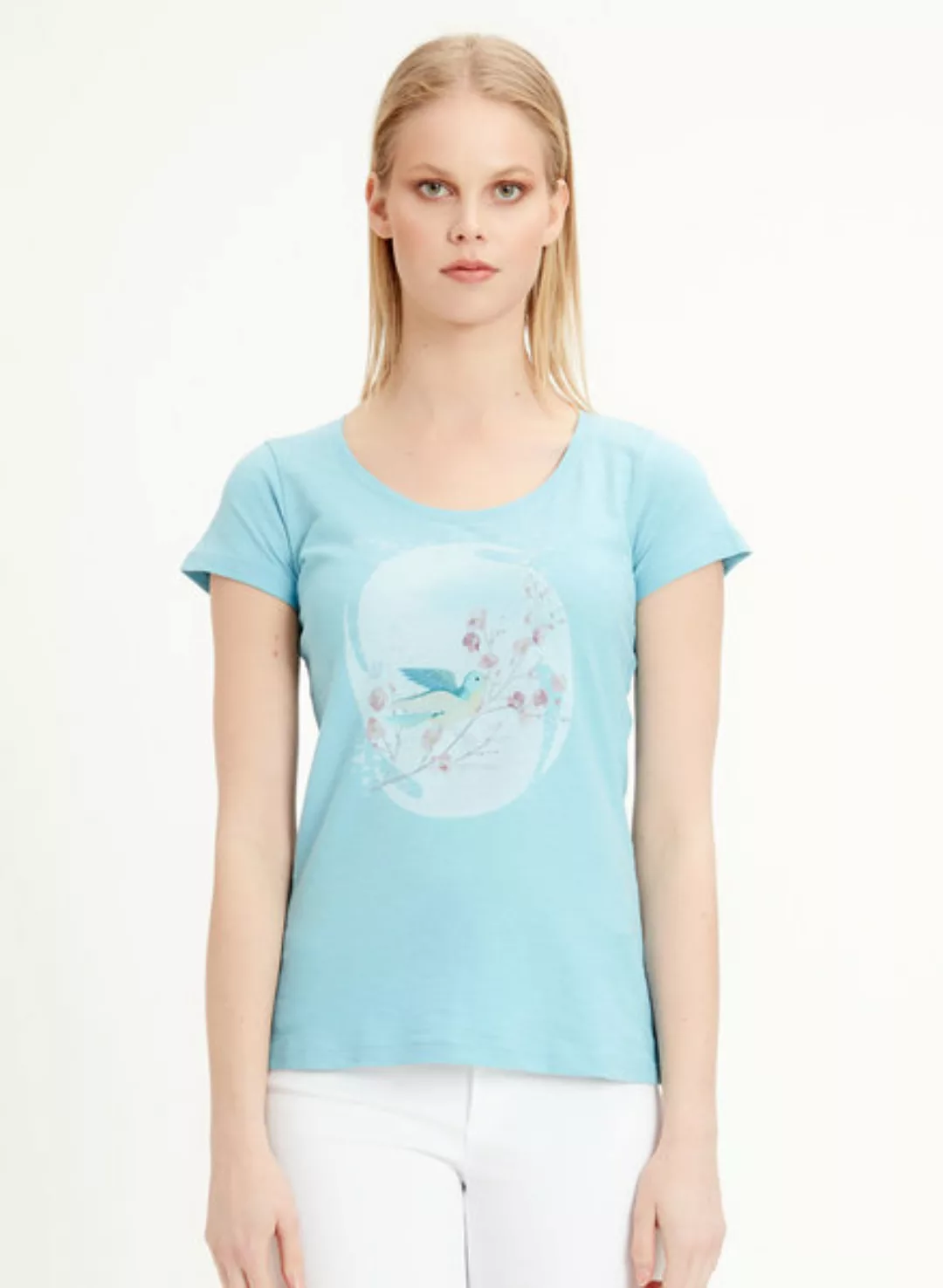 T-shirt Aus Bio-baumwolle Mit Vogel-print günstig online kaufen