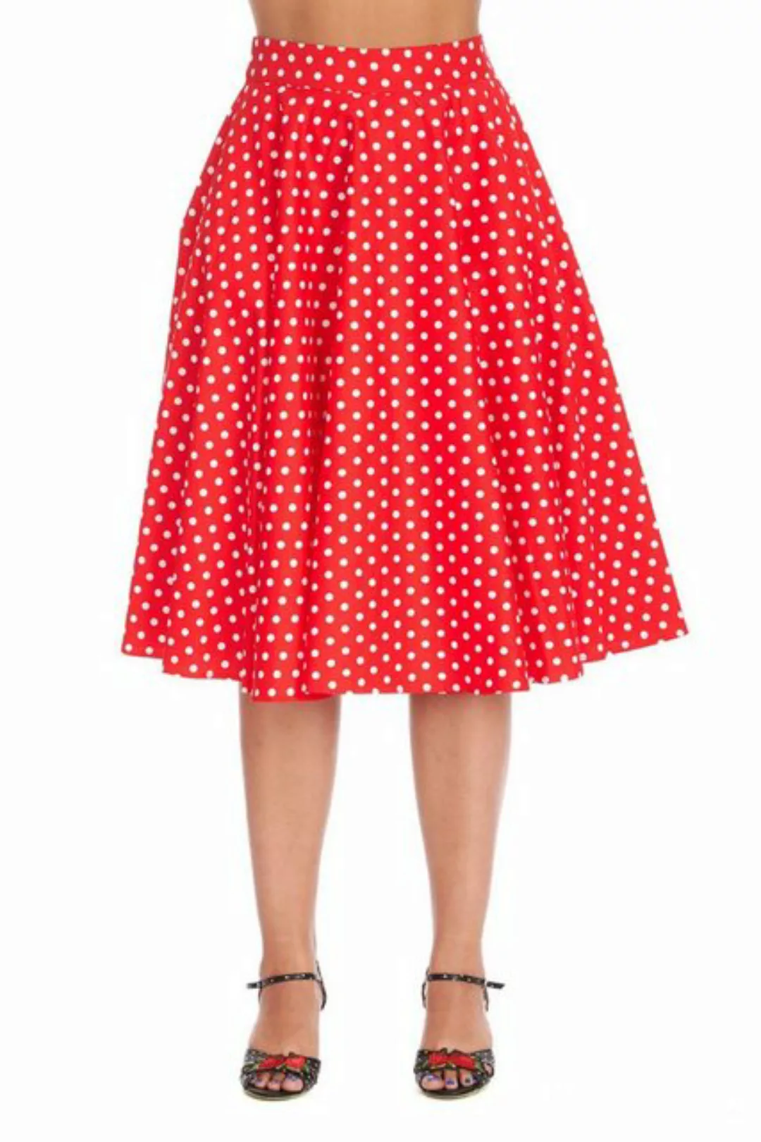 Banned A-Linien-Rock Polka Dot Days Rot Retro Vintage Swing Skirt High Wais günstig online kaufen