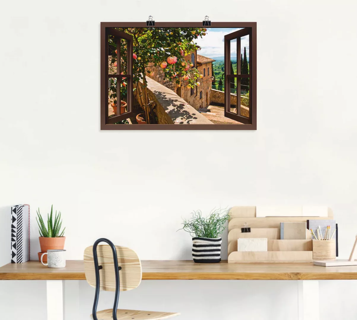 Artland Wandbild »Fensterblick Rosen auf Balkon Toskana«, Garten, (1 St.), günstig online kaufen