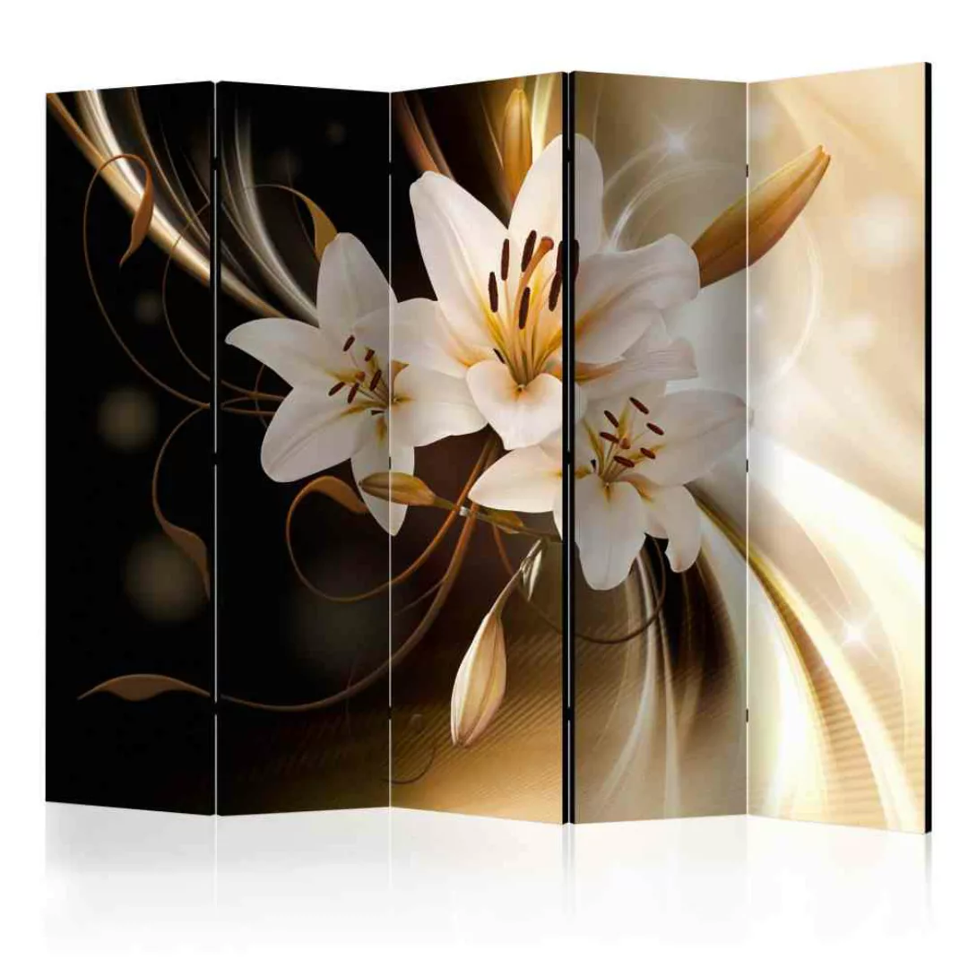 Design Paravent in Braun weißen Lilien günstig online kaufen
