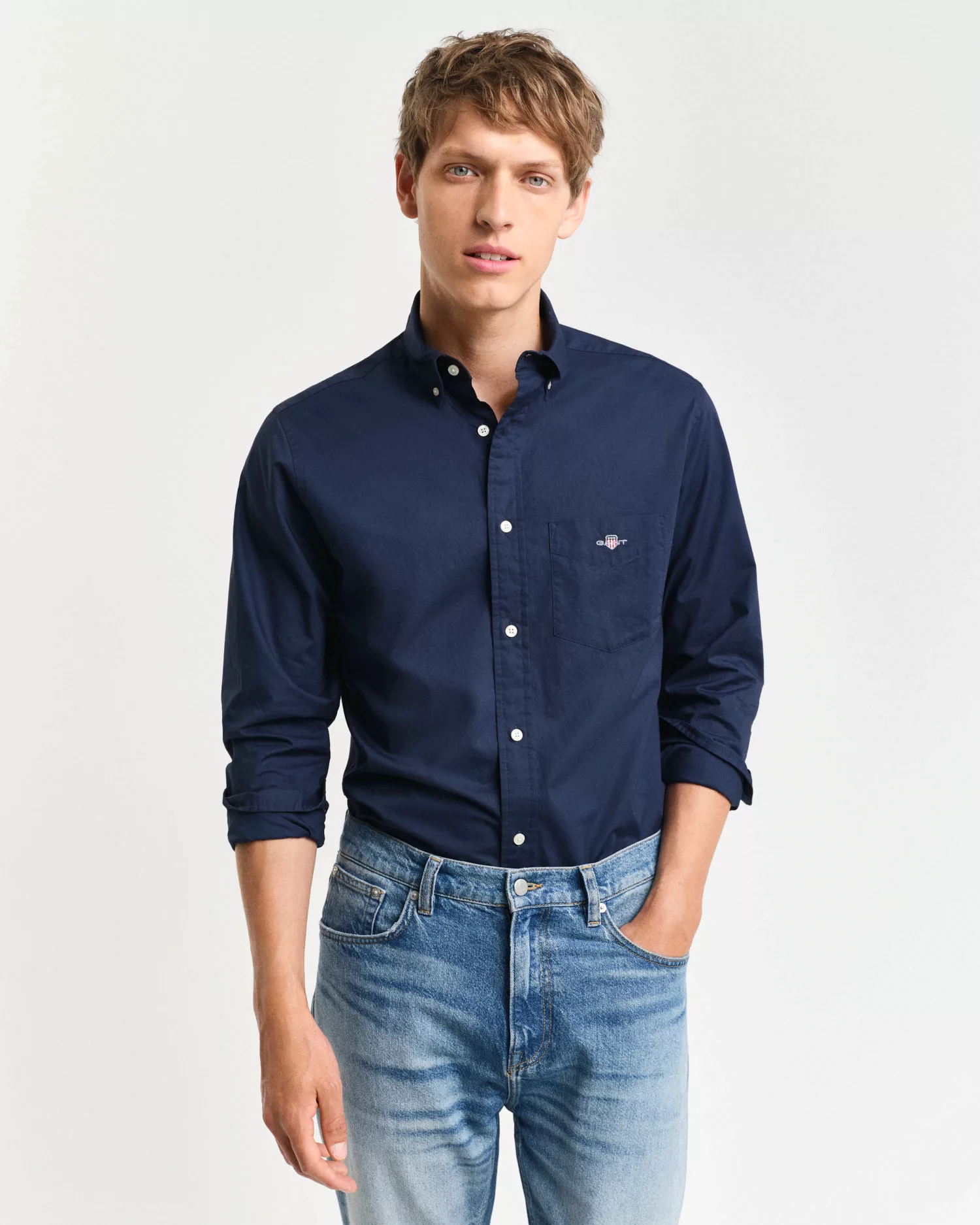 Gant Casual Hemd Poplin Navy - Größe M günstig online kaufen