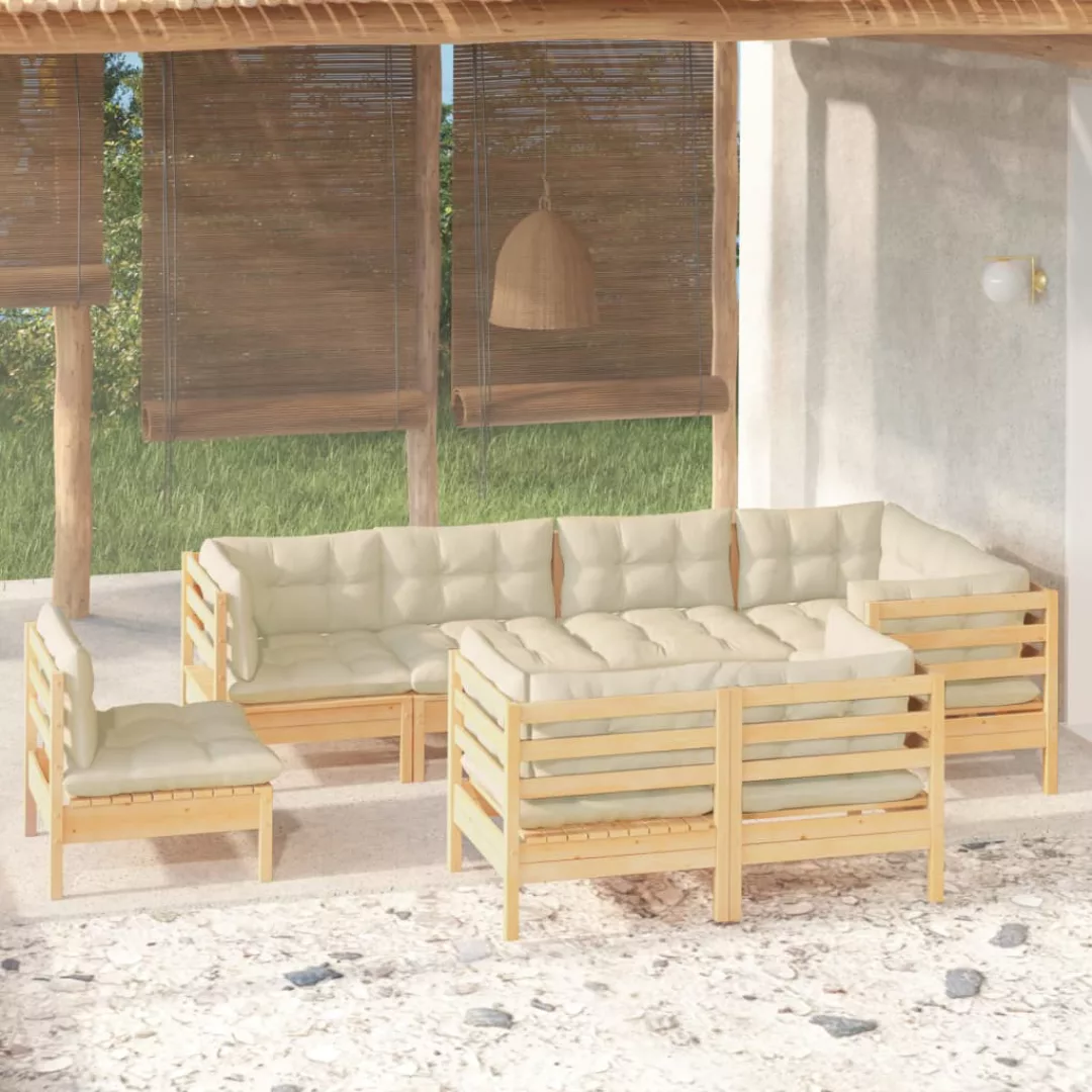 8-tlg. Garten-lounge-set Mit Creme Kissen Massivholz Kiefer günstig online kaufen