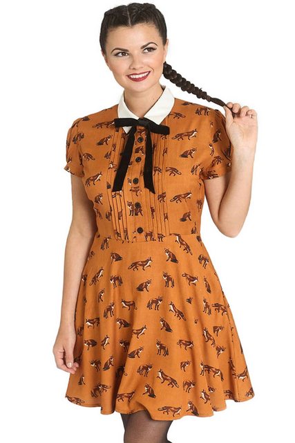 Hell Bunny A-Linien-Kleid Vixey Braun Vintage Retro Skater Dress günstig online kaufen