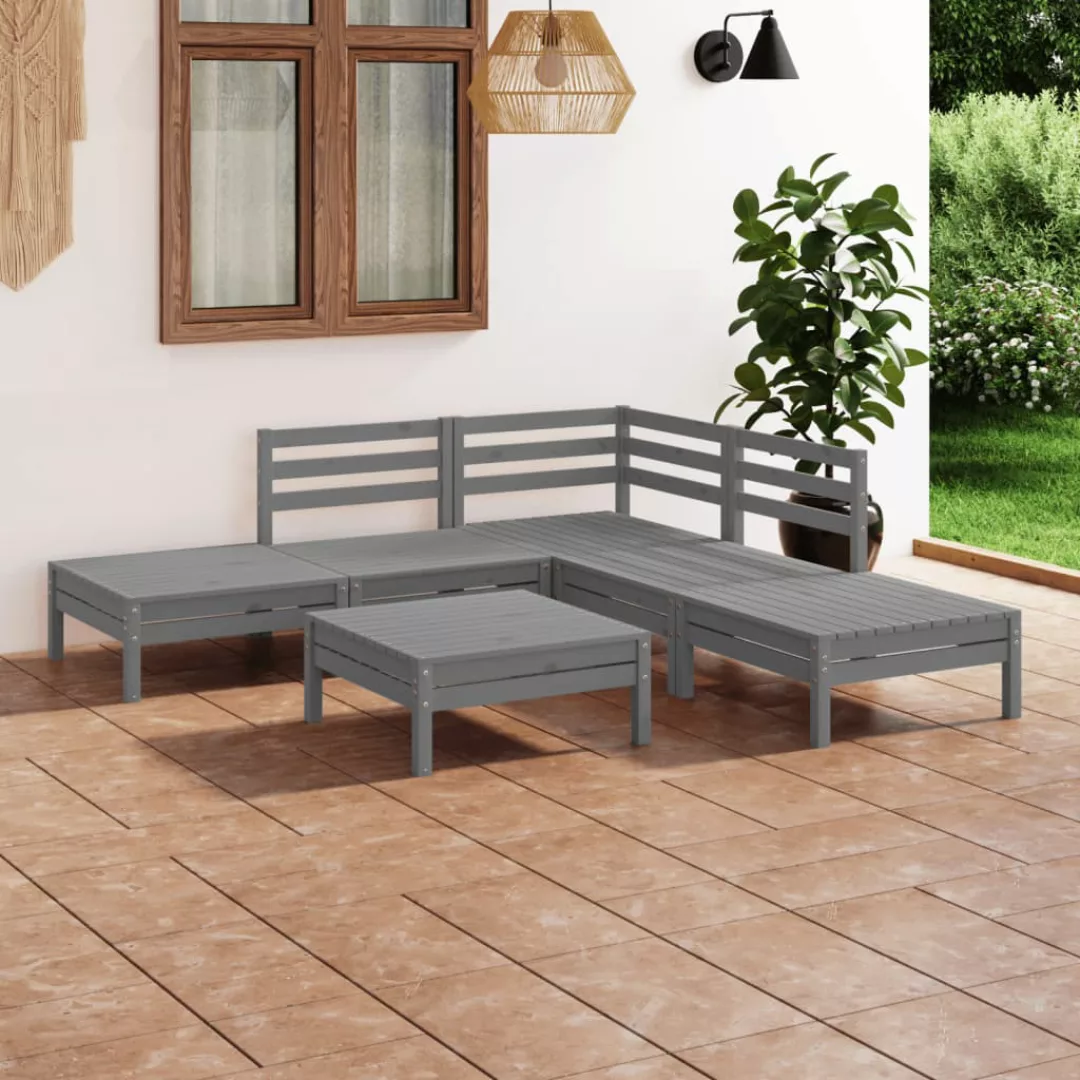 6-tlg. Garten-lounge-set Massivholz Kiefer Grau günstig online kaufen