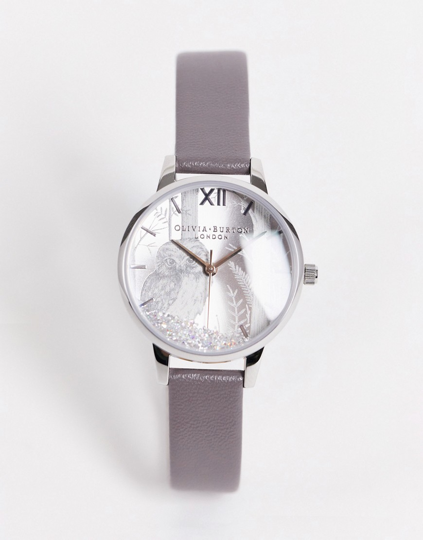 Olivia Burton – London – Uhr in Grau und Silber mit Armband aus veganem Led günstig online kaufen